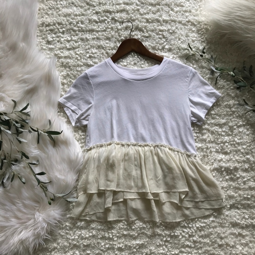 Abercrombie & Fitch White & Cream Peplum Top